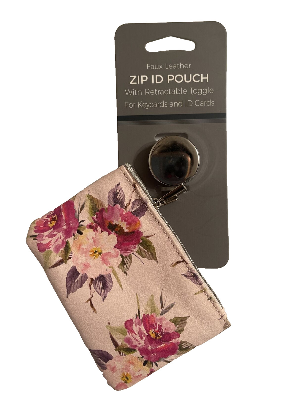 ECCOLO Pink Flower Design Zip Id Pouch With Retractable Toggle